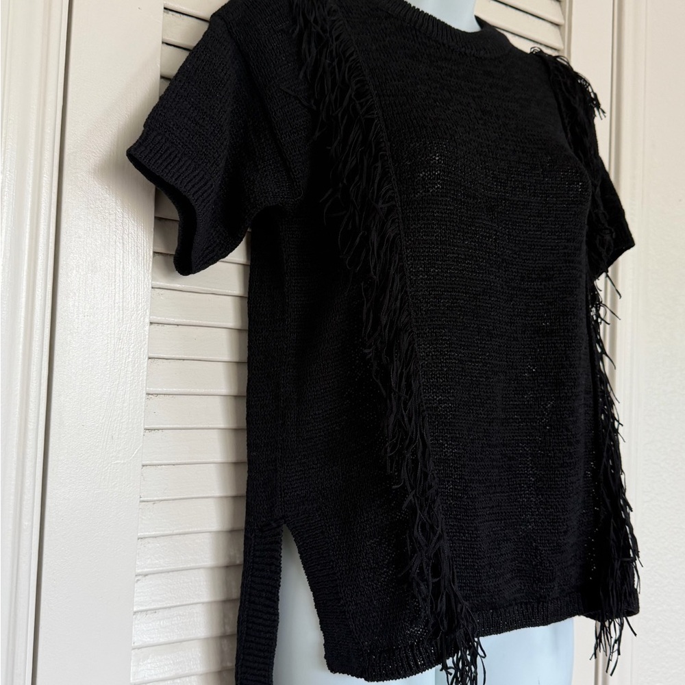 Michael Kors Fringe Knit Sweater Top Size XS Black Boho - Picture 4 of 7